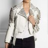 Woman Full White Punk Brando Spiked Studded Leather Jacket - Shearling leather