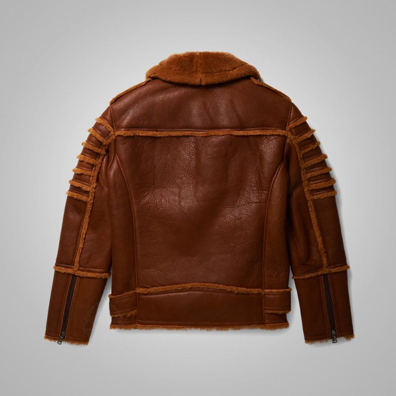 NewB3RAFFlyingSheepskinShearlingMotoLeatherJacket