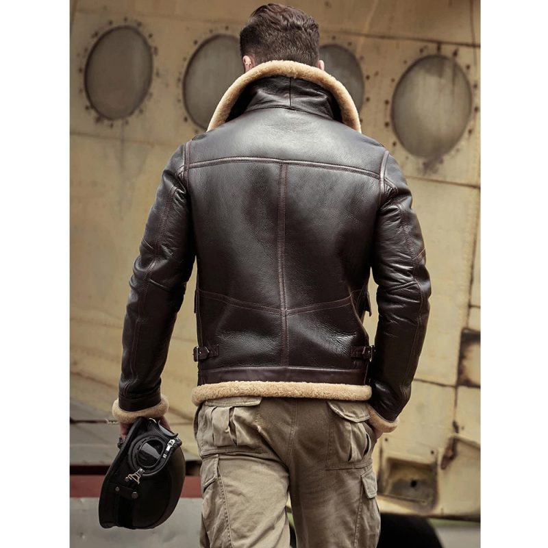 NewMensBrownB3ShearlingJacketSheepskinCoatLeatherJacketFurCoatAirforceFlightJacket2