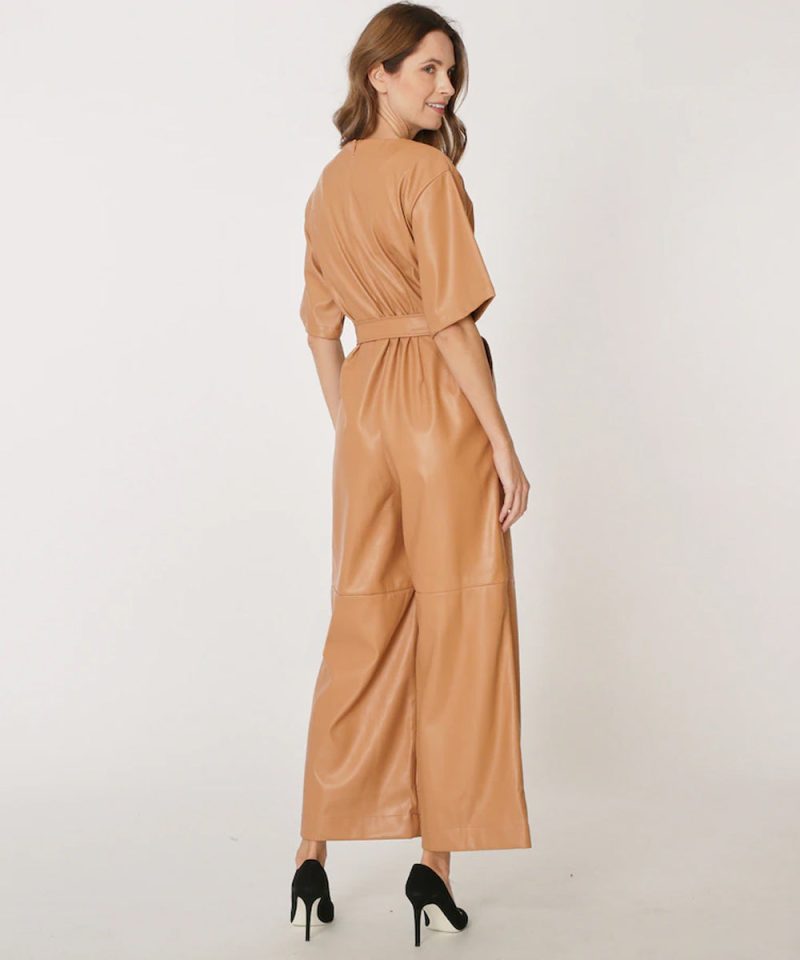 NewWomen sBrownLeatherJumpsuit