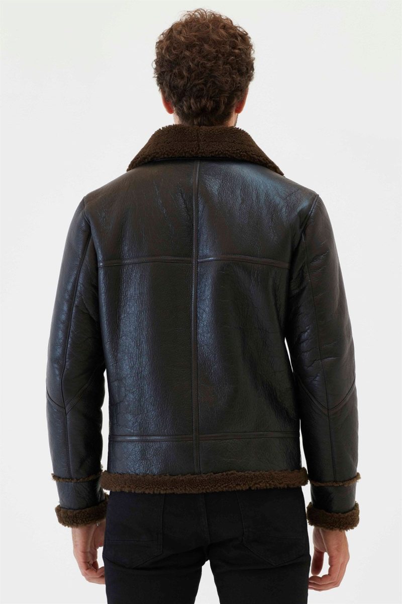 PRONTO 2 Men Aviator Tobacco Brown Shearling Jacket