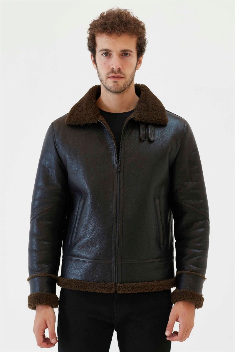 PRONTO 2 Men Aviator Tobacco Brown Shearling Jacket 594fe14f 5189 4042 b5d2 d33ce2fec07b