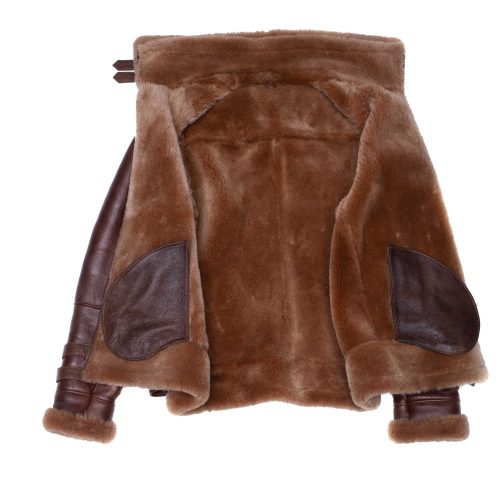 Phan s Distressed Brown Aviator bomber shearling jacket with a waist belt 4