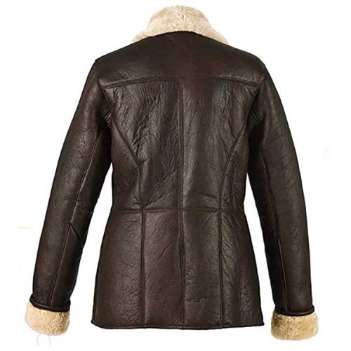 WOMENDARKBROWNFURCOLLARLEATHERJACKET