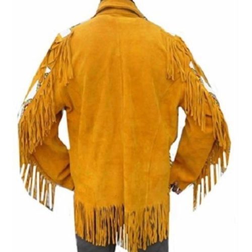 WesternMenCowboySuedeJacket TanSuedeLeatherJacketWithFringes3