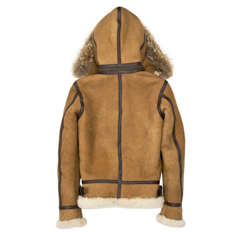 Women Hooded B 3 Suede Tan Bomber Jacket 1