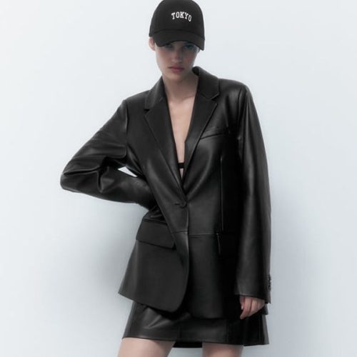 WomenBlackOversizedLeatherCoatBlazer