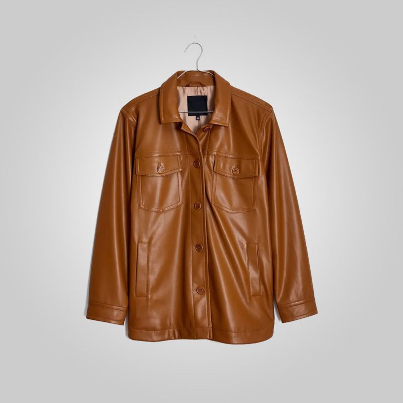 WomenBrownLeatherShirtJacket