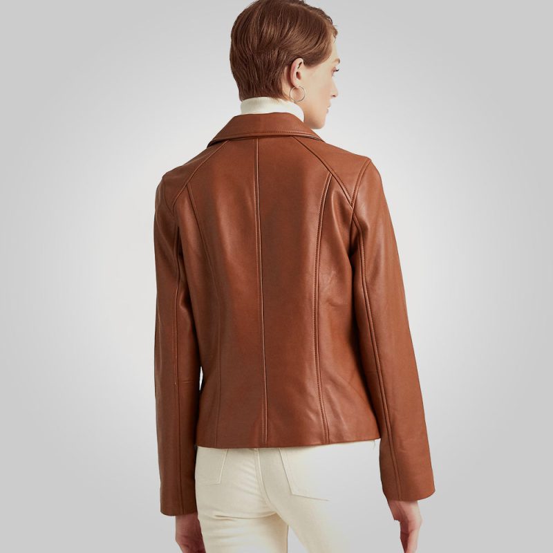 WomenBrownMotoLambskinMotorcycleJacket