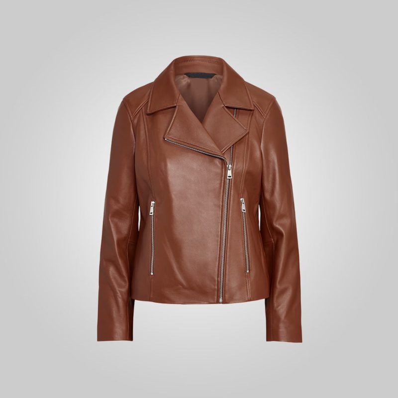 WomenBrownMotoLambskinMotorcycleJacket3