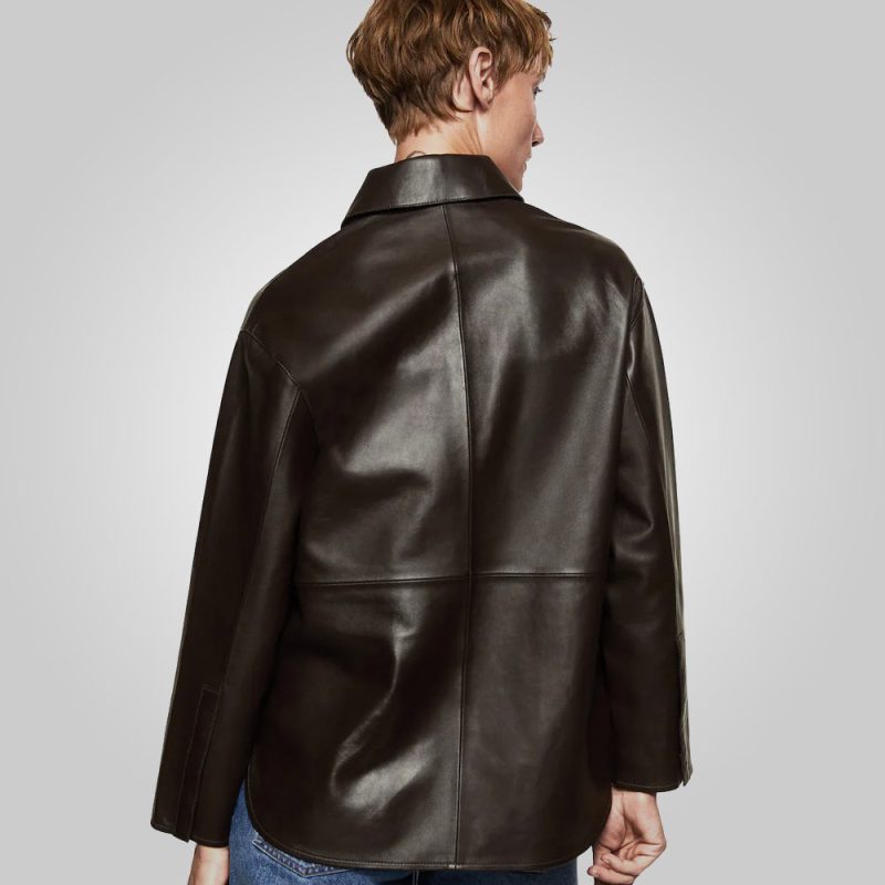 WomenBrownOversizedLeatherShirtStyledJacket2