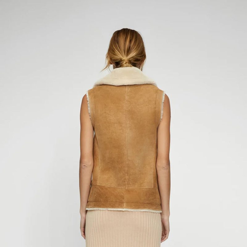 WomenBrownSheepskinShearlingLeatherVest2