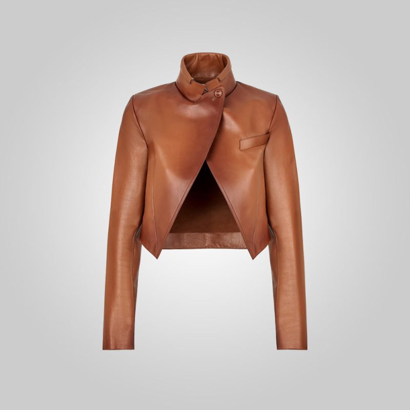 WomenCroppedGoatskinBrownLeatherJacket