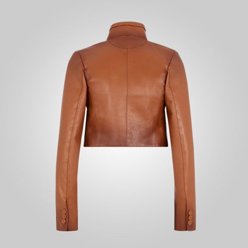 WomenCroppedGoatskinBrownLeatherJacket3