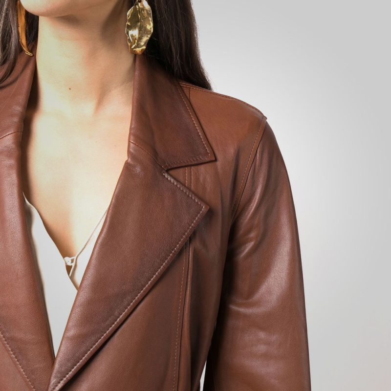 WomenGoatskinBeltedBrownLeatherJacket