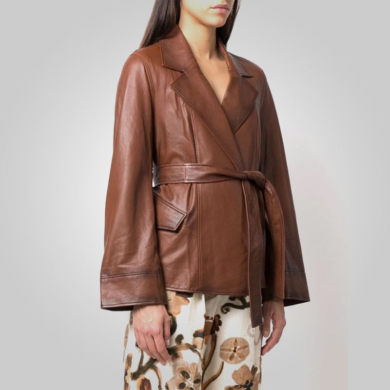 WomenGoatskinBeltedBrownLeatherJacket3