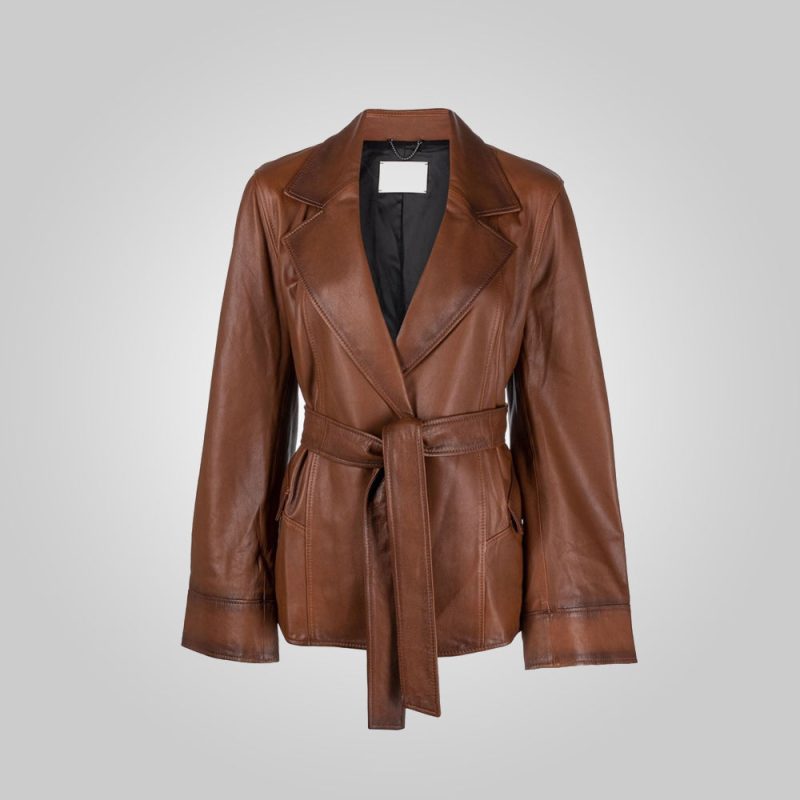 WomenGoatskinBeltedBrownLeatherJacket4