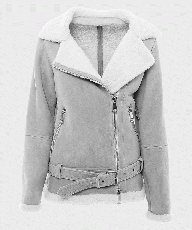 Women s Grey Suede Shearling Jacket