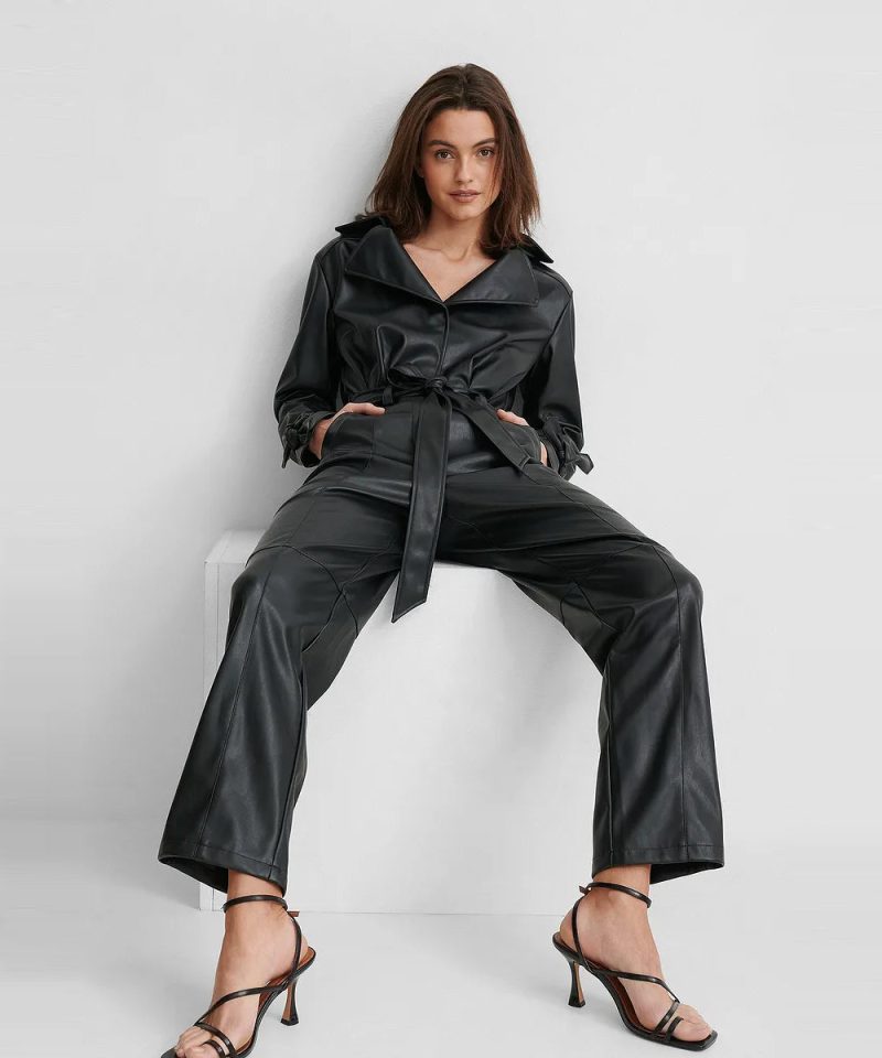 Women sBlackGenuineLambskinLeatherJumsuit