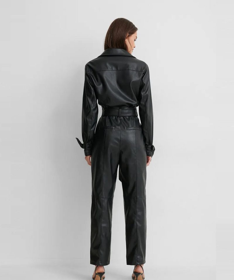 Women sBlackGenuineLambskinLeatherJumsuit2