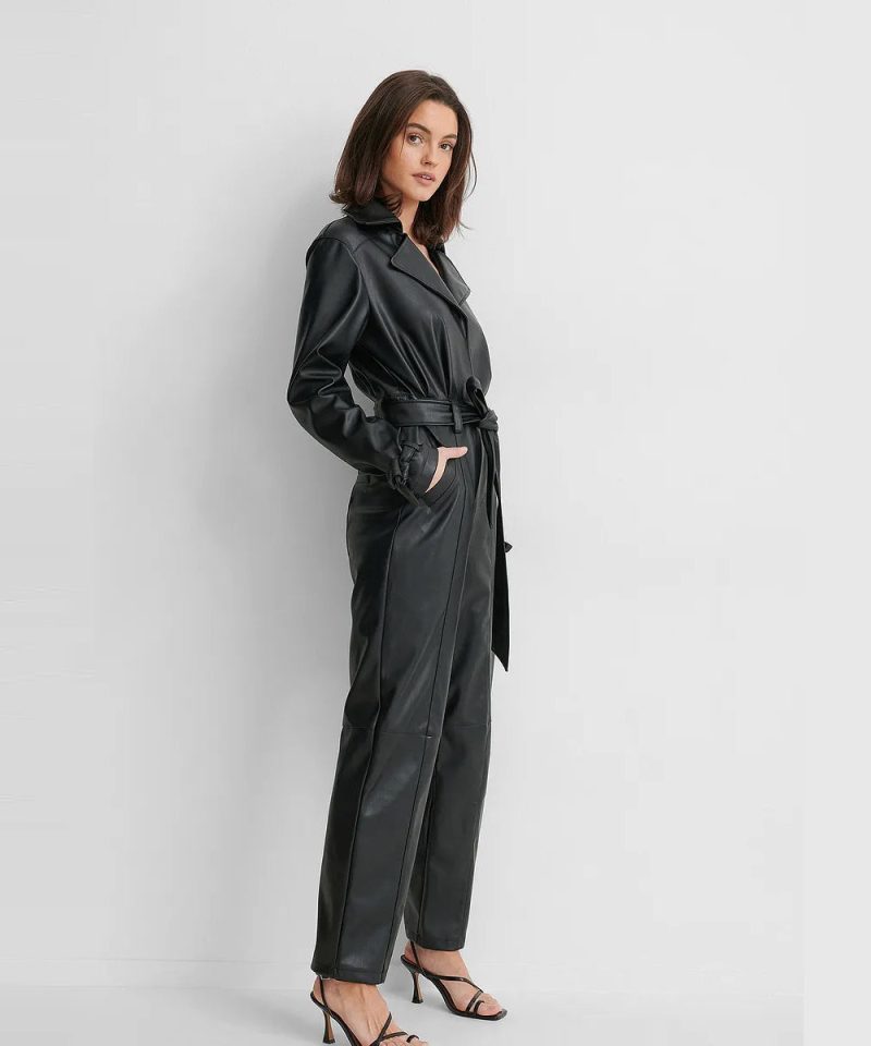 Women sBlackGenuineLambskinLeatherJumsuit3