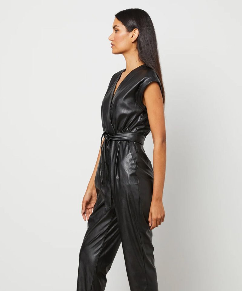 Women sBlackUtilityDownLeatherJumpsuit3