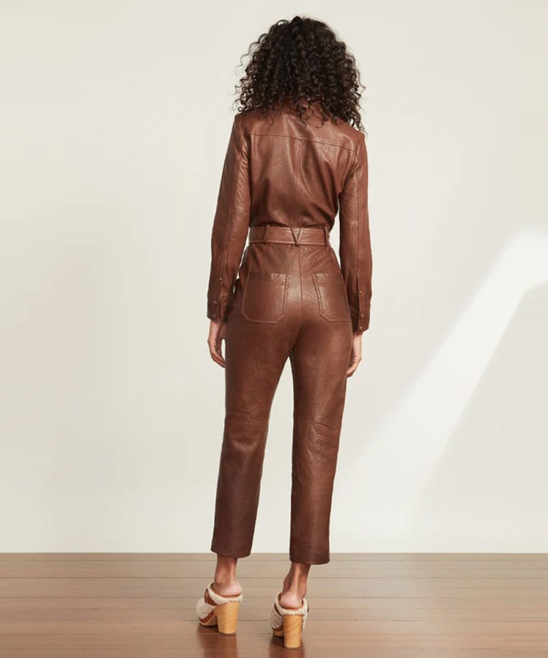 Women sBrownUtilityBeltedLeatherjumpsuit2