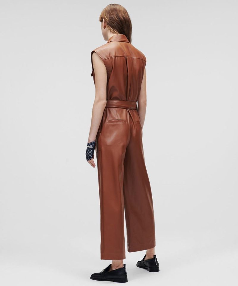 Women sBrownUtilityRealLeatherJumpsuit2