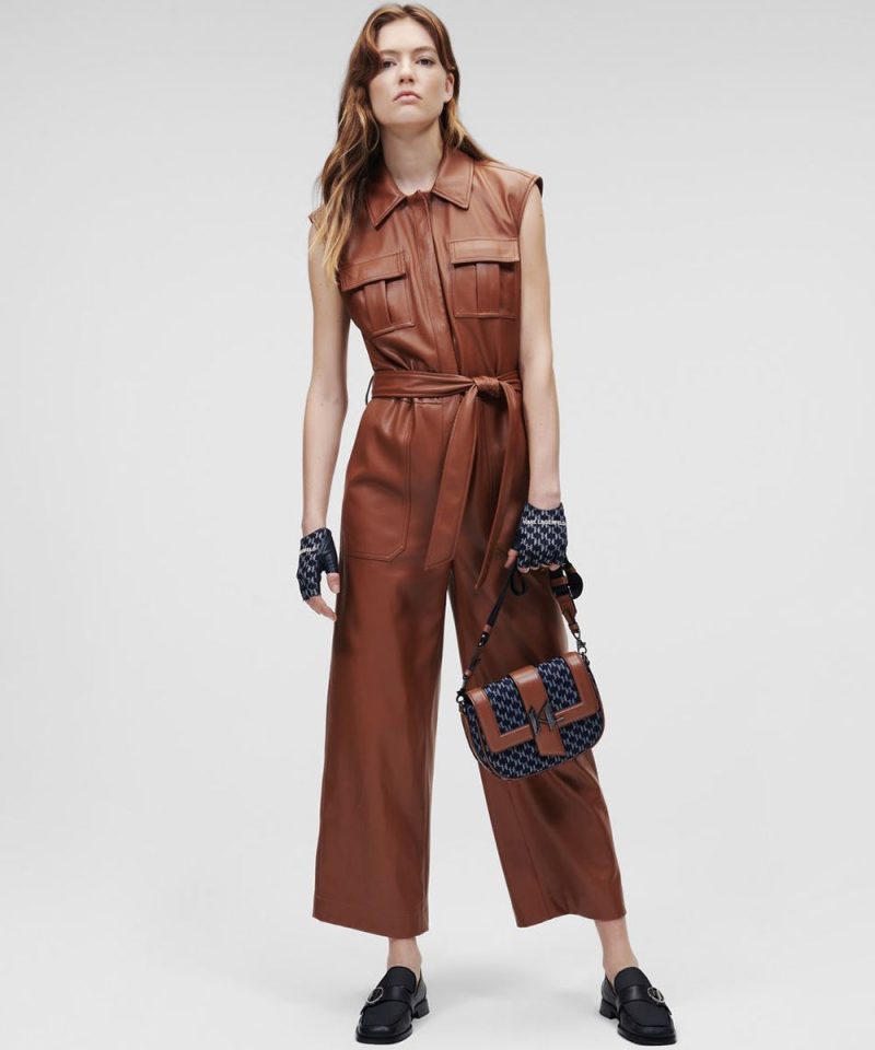 Women sBrownUtilityRealLeatherJumpsuit3