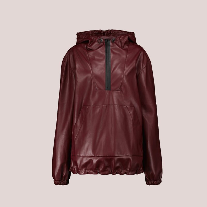 Women sHoodedRedLeatherBomberJacket3