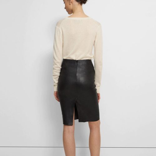 Women sMidiBlackLeatherSkirt