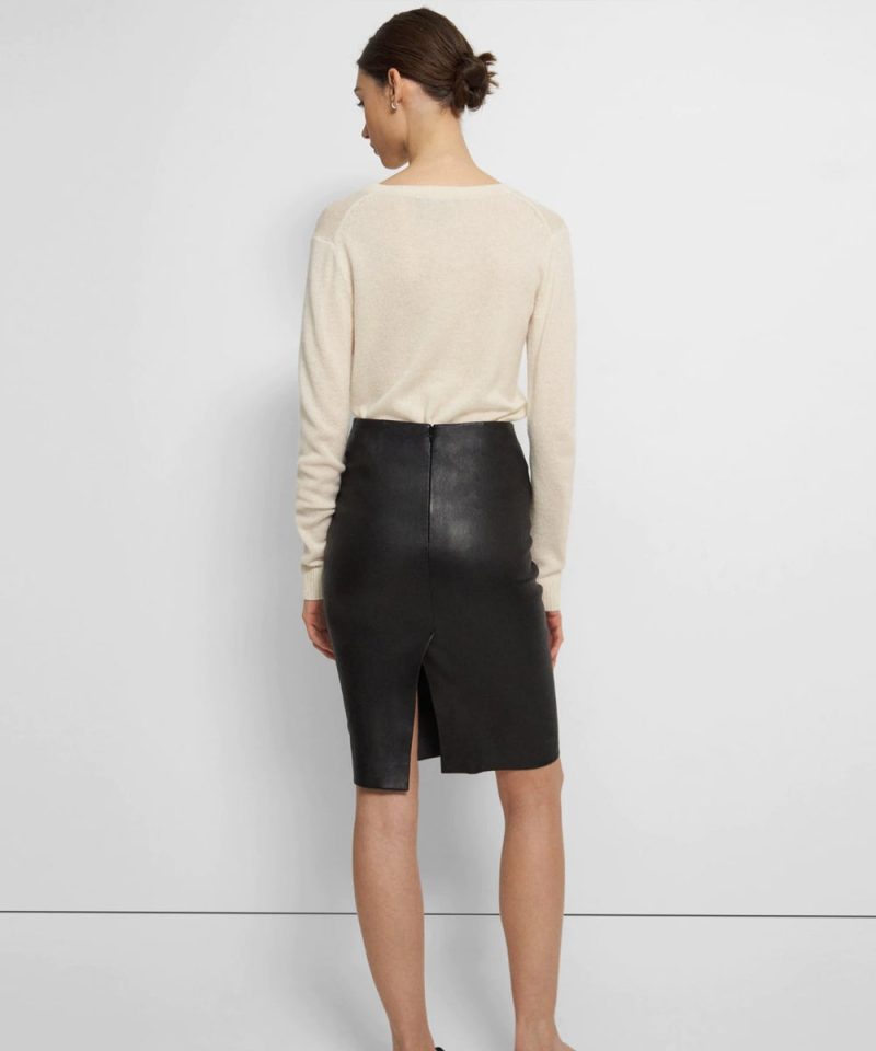 Women sMidiBlackLeatherSkirt