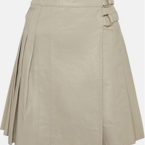 Women sOffWhiteBuckleLeatherKiltSkirt3