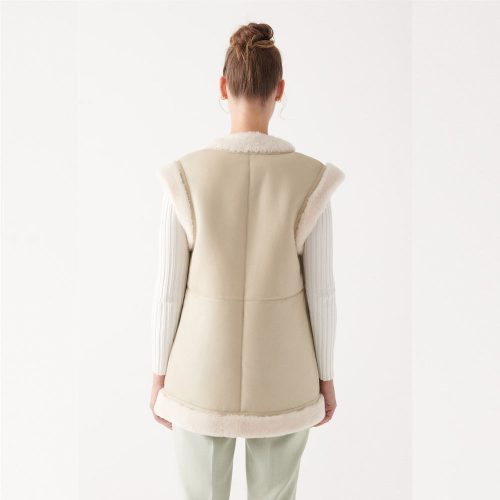 Women sSheepskinBeigeLeatherShearlingVest