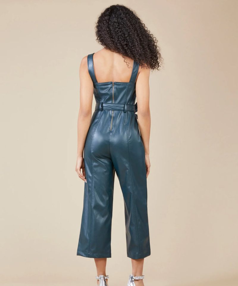 Women sSleevlessUtilityLeatherJumpsuit