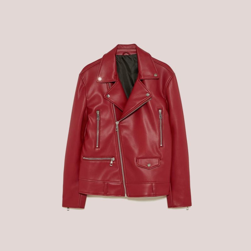 Women sUtilityRedLeatherBikerJacket2