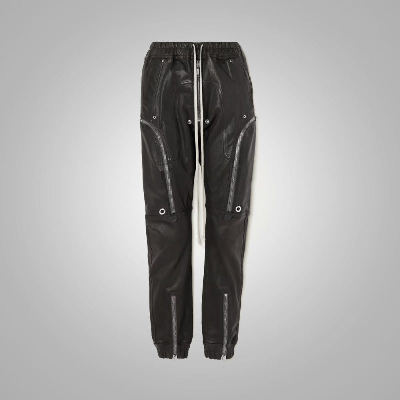 Women sZipperStyledBlackLeatherPants