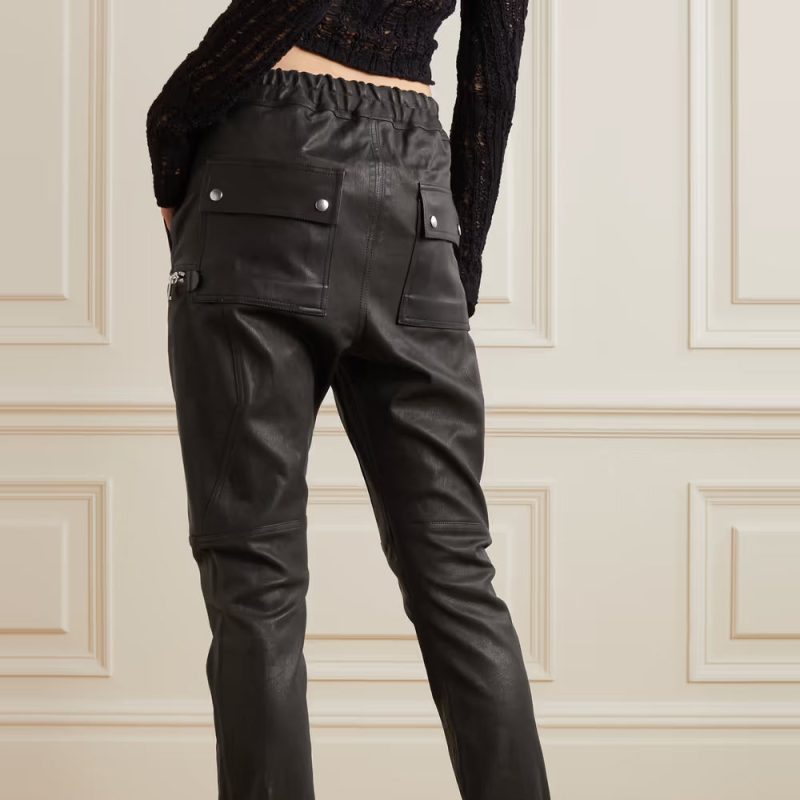 Women sZipperStyledBlackLeatherPants3