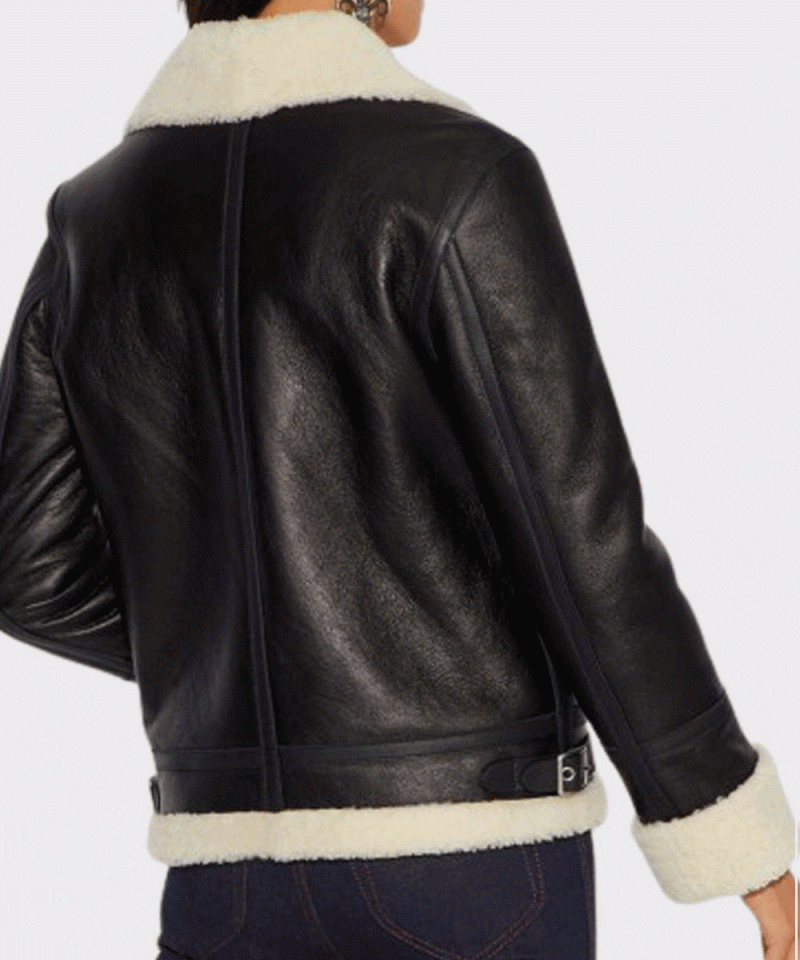 Womens Aviator Ivory Shearling Leather Jacket