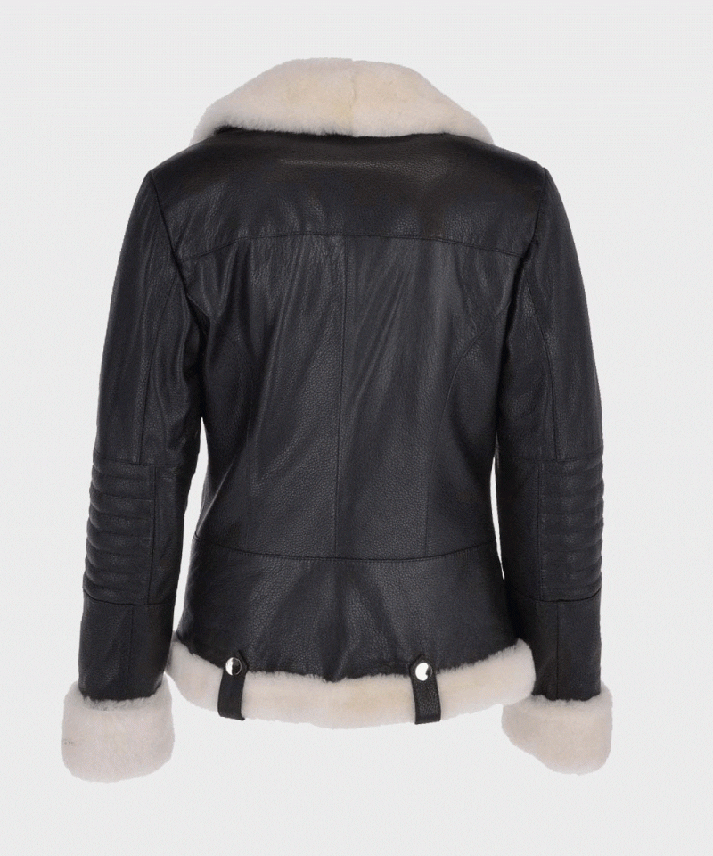 Womens Black Motorcycle Shearling Leather Jacket 1c047186 09af 40f6 9e20 7e4b1384f131