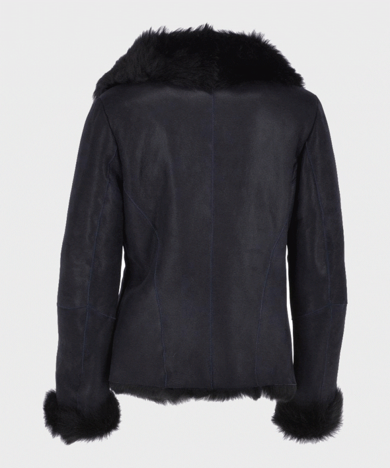 Womens Black Shearling Fur Leather Jacket