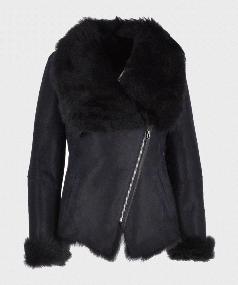 Womens Black Shearling Fur Leather Jacket f35d3689 9e68 413f ac94 d6c7492034e0