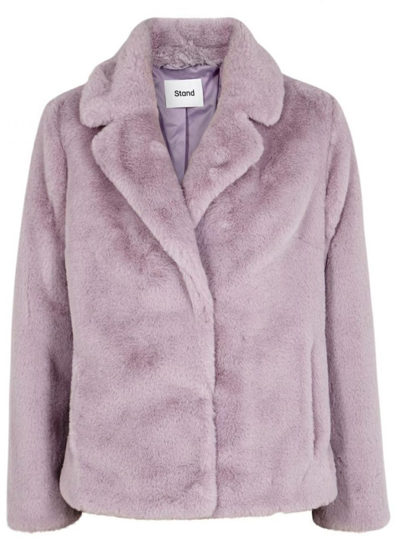 Womens Stand Lavender Purple Fur Jacket