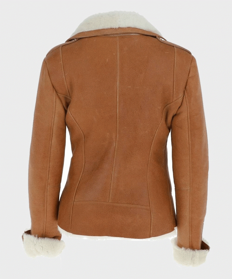 Womens Tan Brown Shearling Leather Jacket fcdf0f00 1db9 468d 9f89 0afc7a69d31e