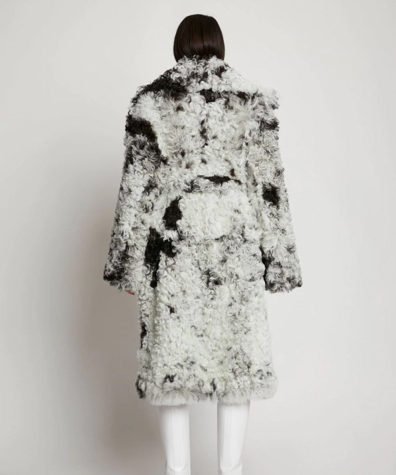 WomensBlack WhiteFurShearlingLongCoat