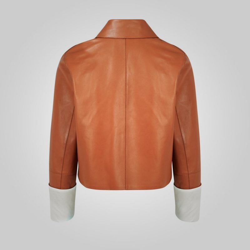 WomensDesignerBrownandWhiteLeatherJacket2