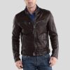 Beau Brown Biker Leather Jacket - Shearling leather