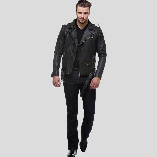 biker leather jacket black freddie 2