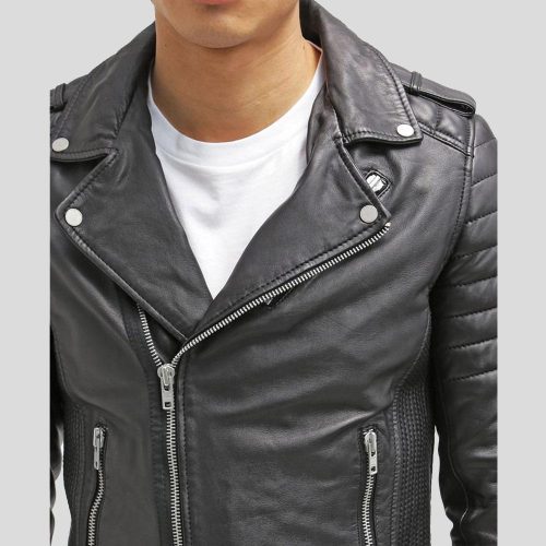 biker leather jacket cain black 2