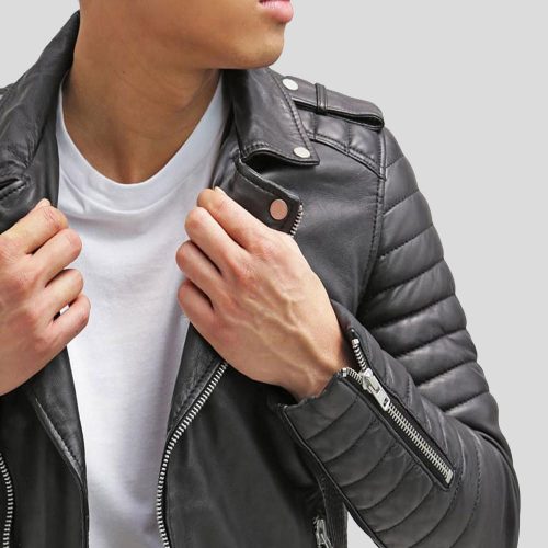 biker leather jacket cain black 4